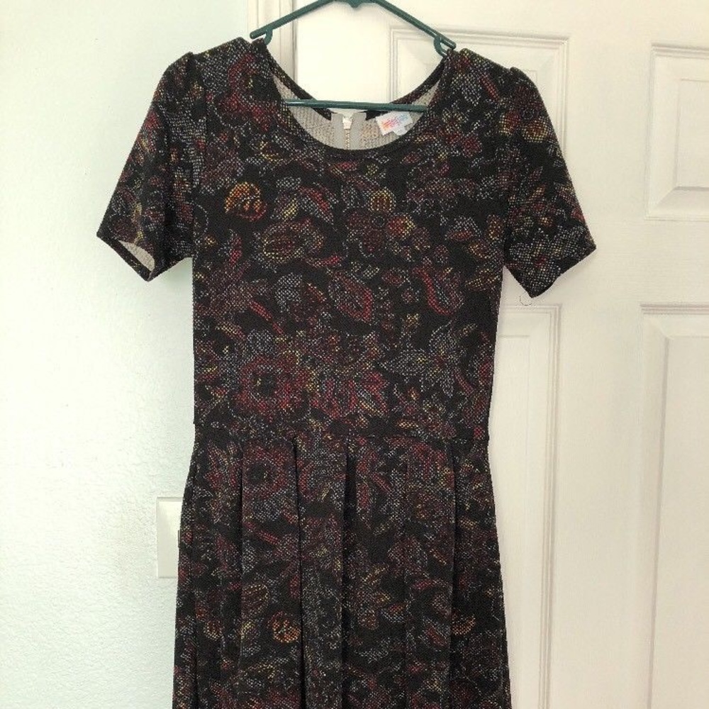 Lularoe Amelia dress Medium Black Rainbow Floral
